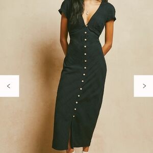 Free People Black Sheath Midi Dress V-Neck Short Sleeve